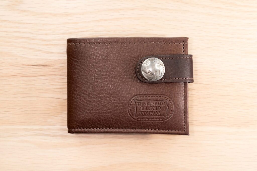 Mens Leather Bifold Wallet with Snap Closure - Brown - Made in USA Mens Leather Bifold Wallet with Snap Closure - Brown - Made in USA