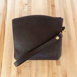 Brown Buffalo Leather Wristlet Pouch - Wrist Bag - Made in USA
