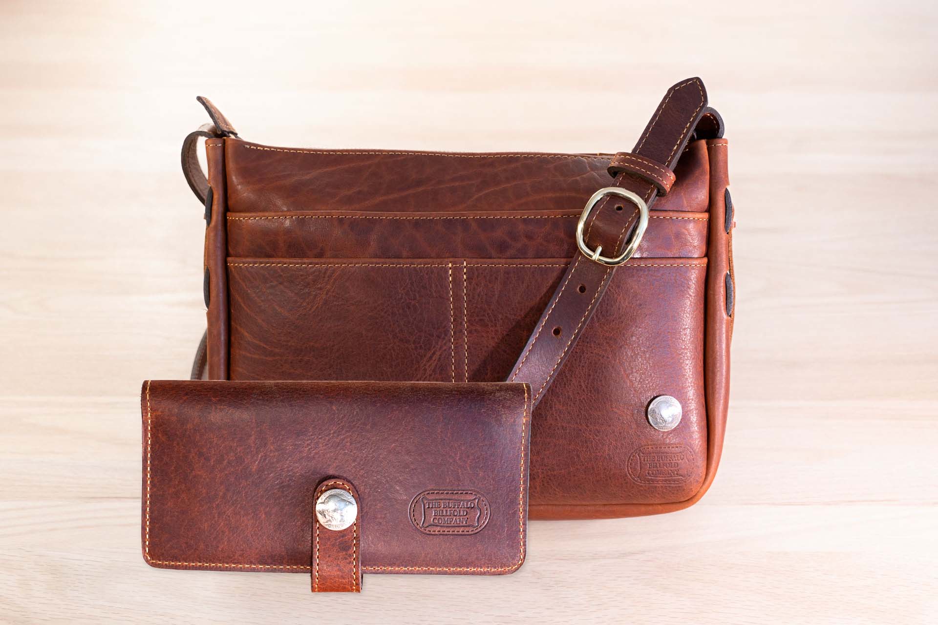 Dakota Leather Purse And Wallet Set - American Chestnut Leather - Made In Usa