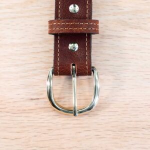 Brass Rivets on Mens Red Leather Belt