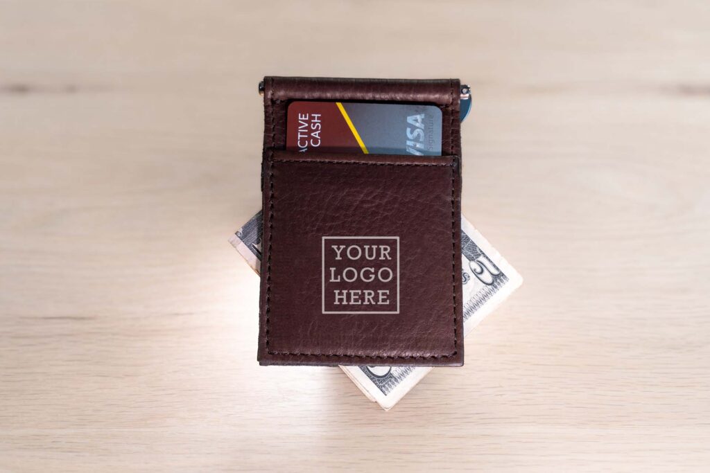 Promotional Leather Money Clip Wallet with Your Custom Business Logo Promotional Leather Money Clip Wallet with Your Custom Business Logo