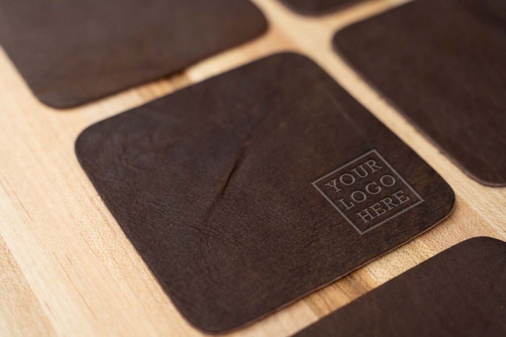 Promotional Leather Coasters with Your Business Logo - Made in USA Promotional Leather Coasters with Your Business Logo - Made in USA