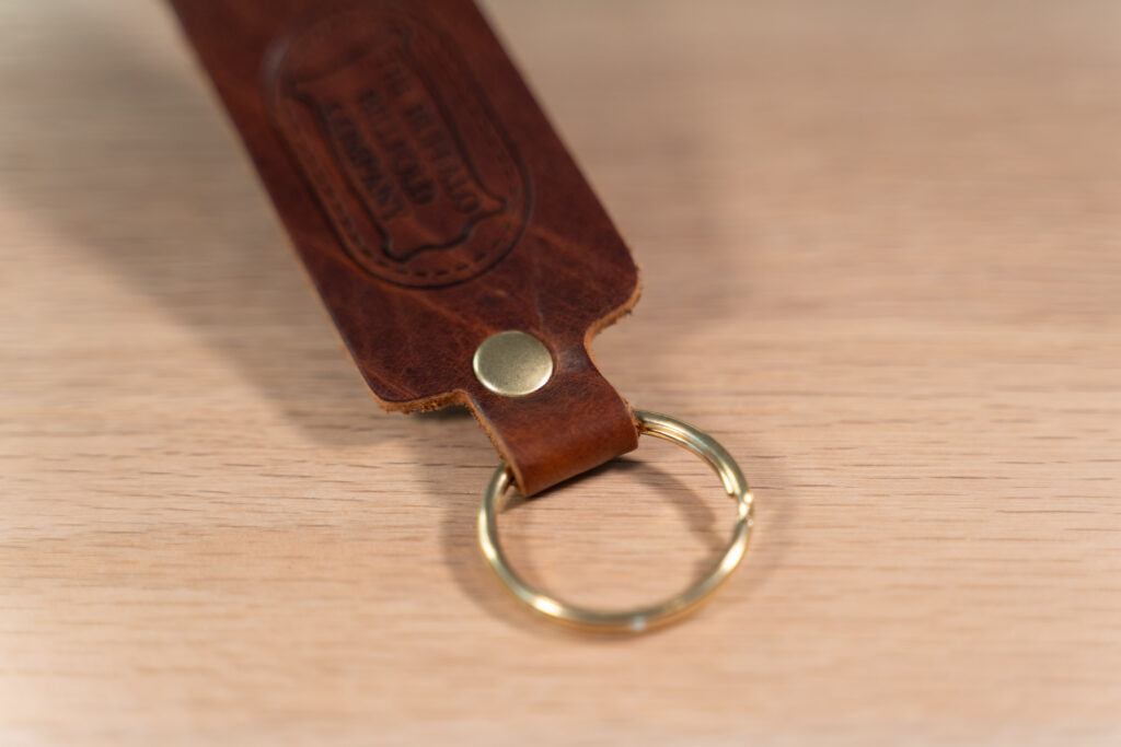 Bison Leather Keychain - American Chestnut - Rectangular Strap - Brass