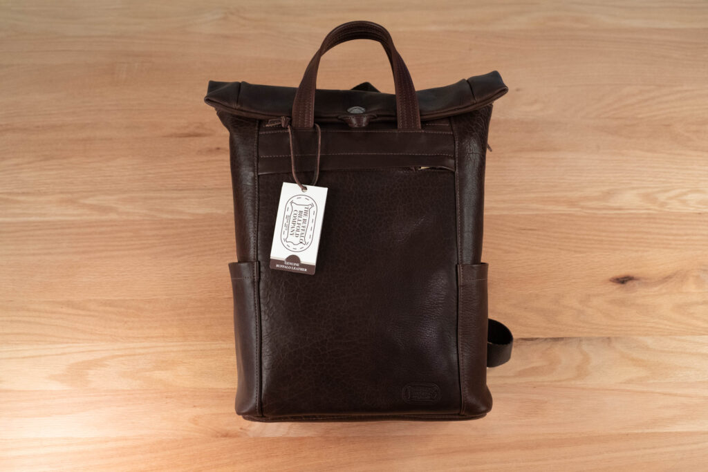 Northbound Bison Leather Backpack - Front Front Of The Northbound Bison Leather Backpack